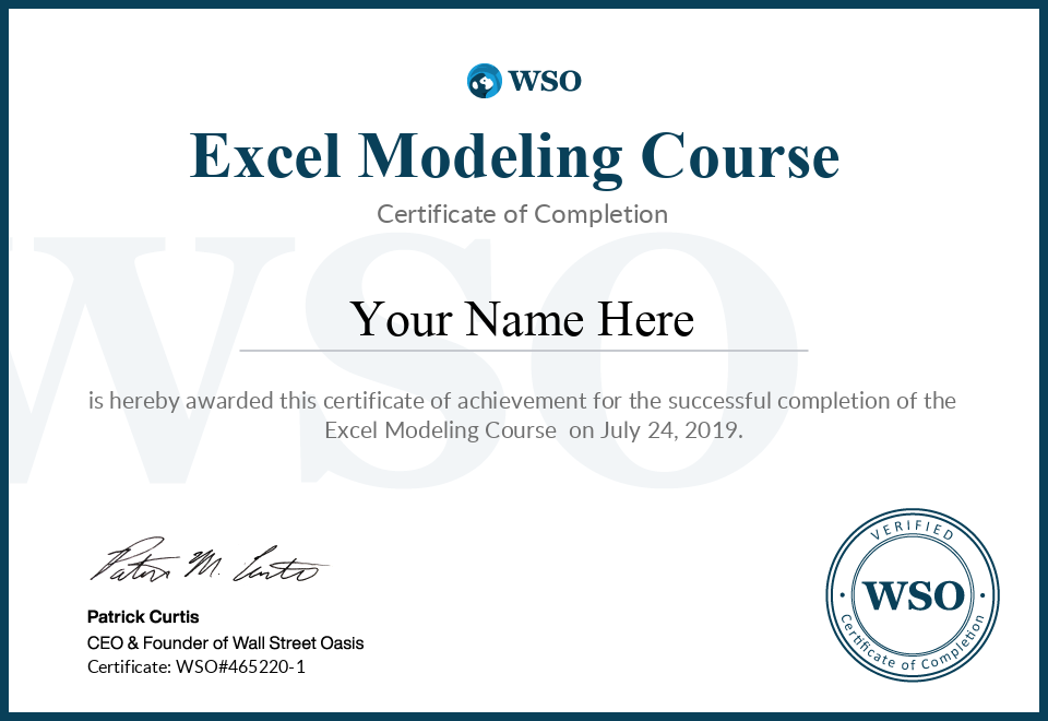 Excel Modeling Certificate
