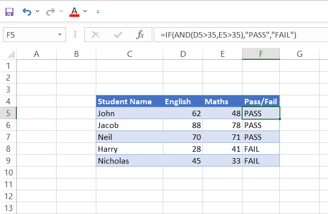 Using IF function in conjunction with AND function in Excel