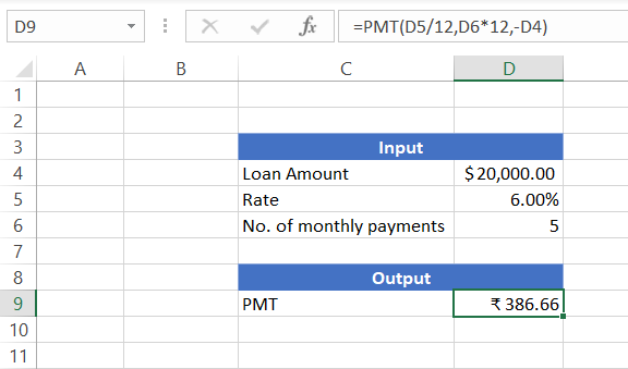 Using PMT function in Excel